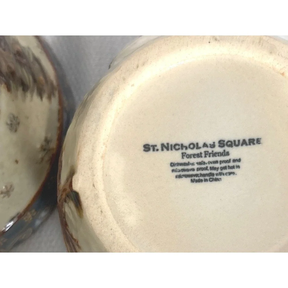 VTG St. Nicholas Square Forest Friends Snowman Ceramic Bowls Set of 2 Christmas